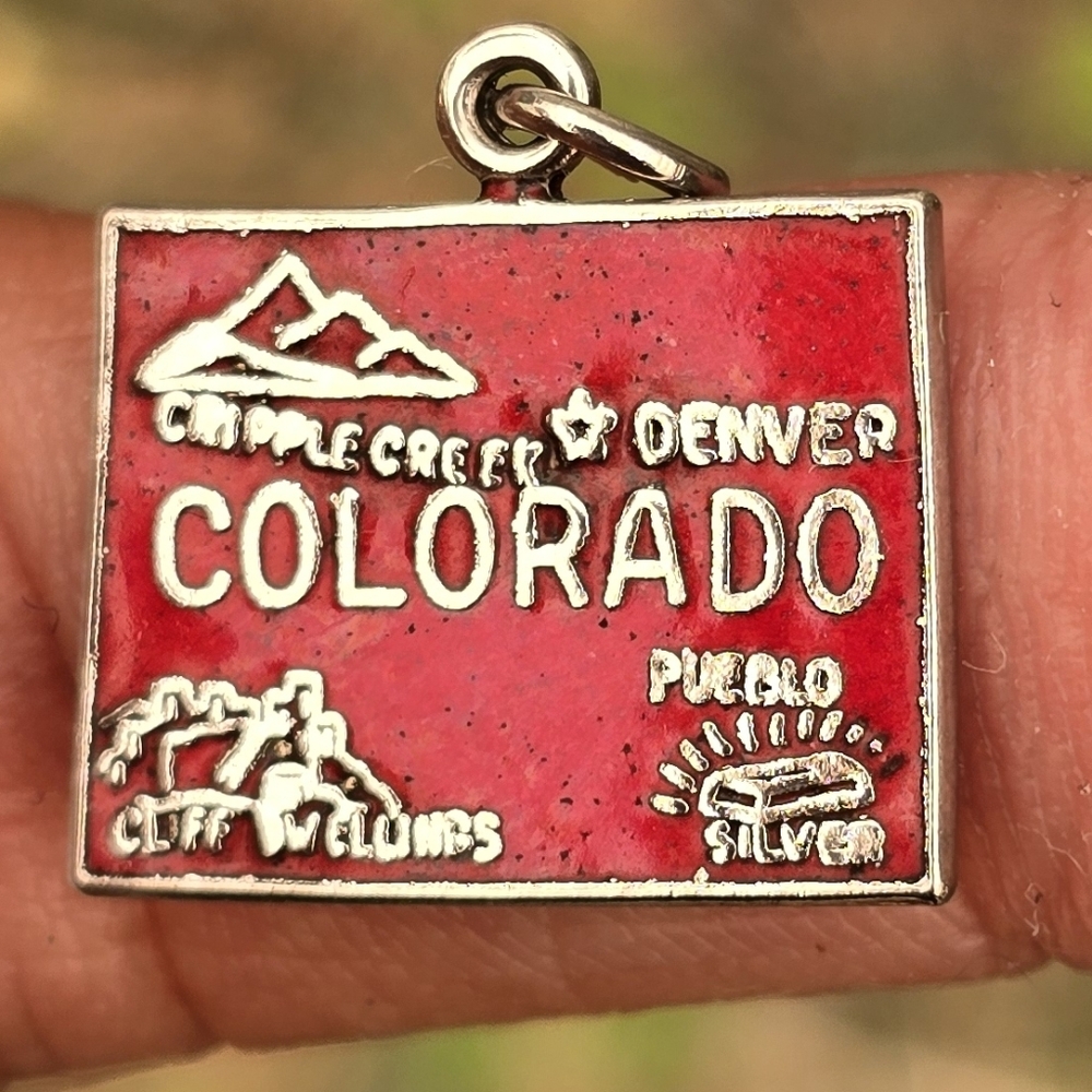 Vintage 925 sterling silver Colorado red map bracelet charm